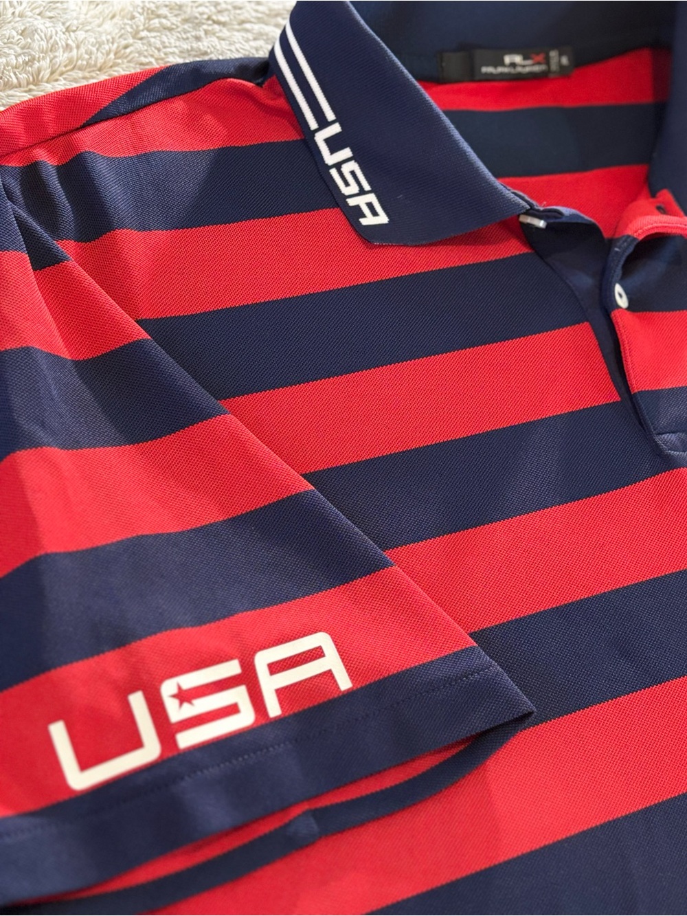Ralph Lauren Red and Navy Horizontal Stripe Polo Ryder Cup 2016 USA Crest - Picture 5 of 8